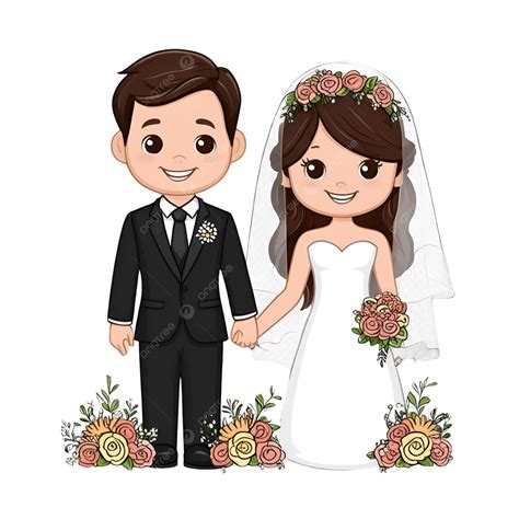 Cartoon Bride And Groom Portrait, Wedding Couple, Cartoon, Romantic