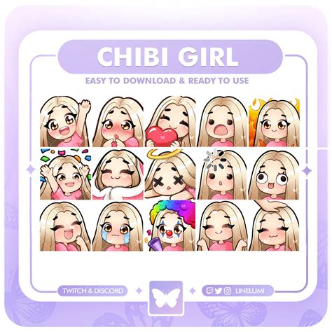 Blonde Hair Brown Eyes Chibi Girl Emotes For Twitch And Discord Cute Girl Basic Twitch Emotes