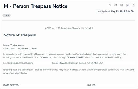 Review Notice Of Trespass Letter