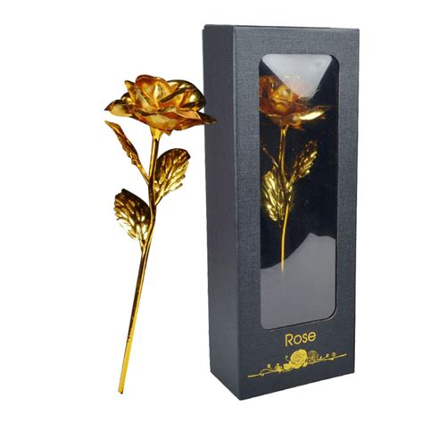 K Gold Gilded Rose Gold Leaf Artificial Rose Flower With Gift Box Is