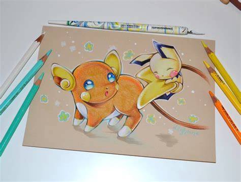 Artstation Alolan Raichu And Pichu Pokémon Colored Pencil