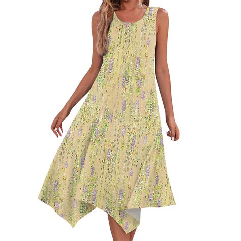 Dengdeng Elegant Dresses For Women Hankerchief Hem Floral Sundress