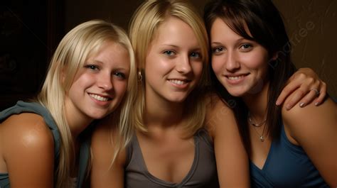 Three Girl Girls Posing In An Situation Background Girlfriends Picture