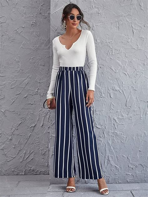 Navy Striped Wide Leg Pants Atelier Yuwa Ciao Jp