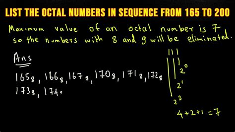 List The Octal Numbers In The Sequence From 165 To 200 Youtube