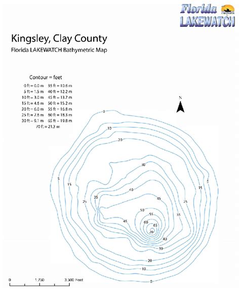 Bathymetric map of Lake Kingsley, Clay County Florida. Credits: Florida ...