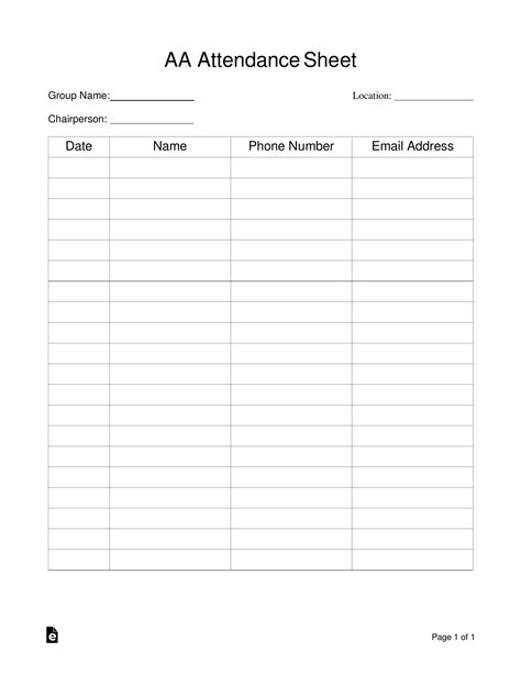 Printable Aa Attendance Sheet