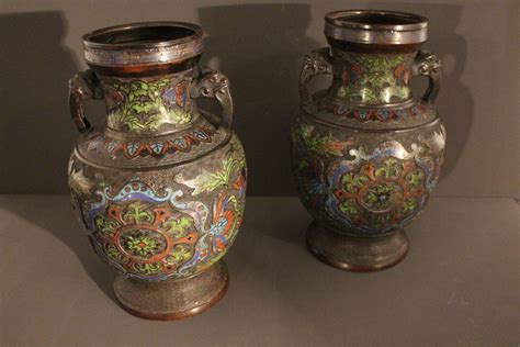 Paire De Vases Chinois Cloisonn E Au R Veil Du Temps