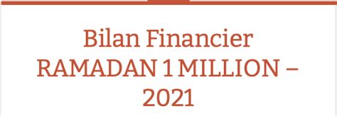 Bilan Financier RAMADAN 1 MILLION 2021 ANRF