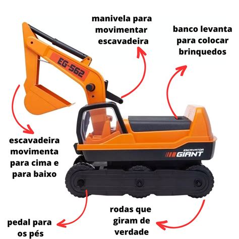 Trator Escavadeira Infantil Gigante Brinquedo Suporta Até 50 Kg