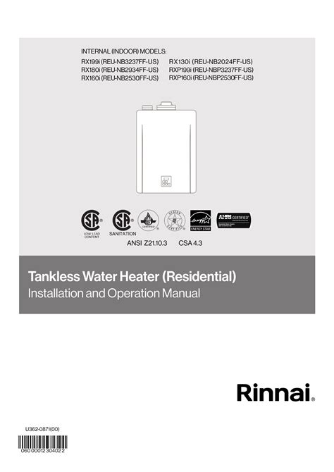 Rinnai Rxp In User Manual English Pages