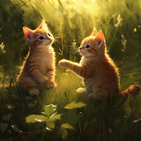 Premium AI Image A Painting Of Two Kittens In A Grass With The Words