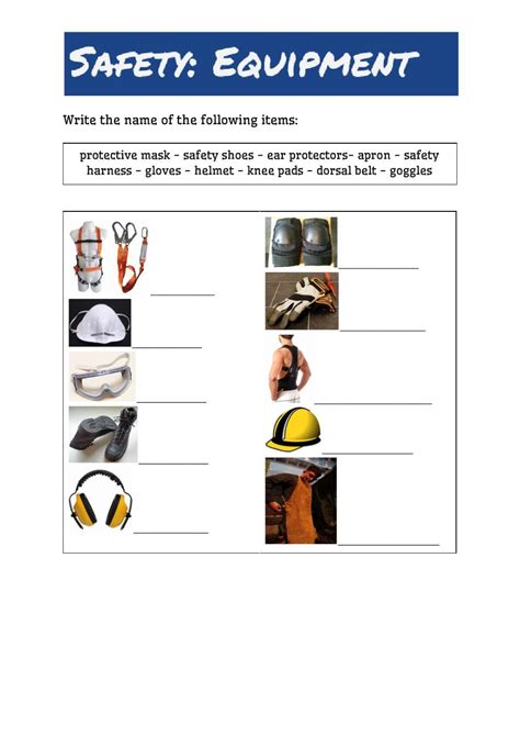 Safety Equipment Interactive Worksheet Online Safety Online