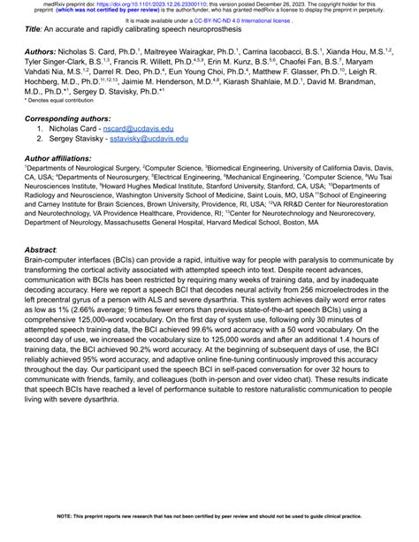 Pdf An Accurate And Rapidly Calibrating Speech Neuroprosthesis