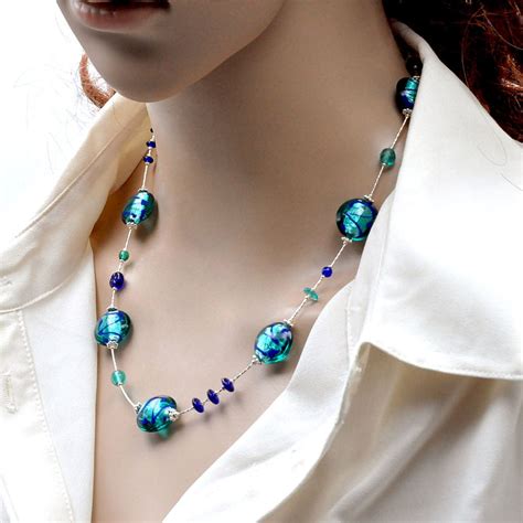 Charly Lapis Blue Blue Murano Glass Necklace Genuine From Venice