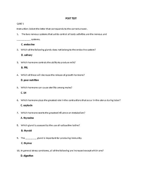 MS Quiz - sdl - POST TEST QUIZ 1 Instruction: Select the letter that