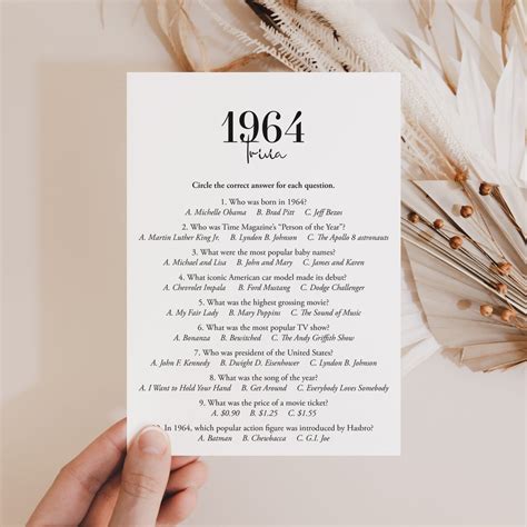 1964 Trivia Facts About 1964 Printable 60s Quiz 60th Birthday Ideas