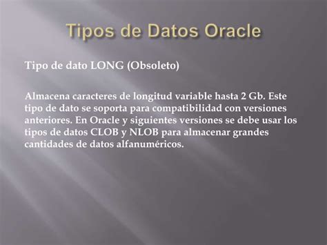 Tipos De Datos Oracle Ppt