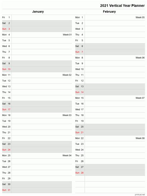 Printable 2021 Year Planner | Two Month per Page Template