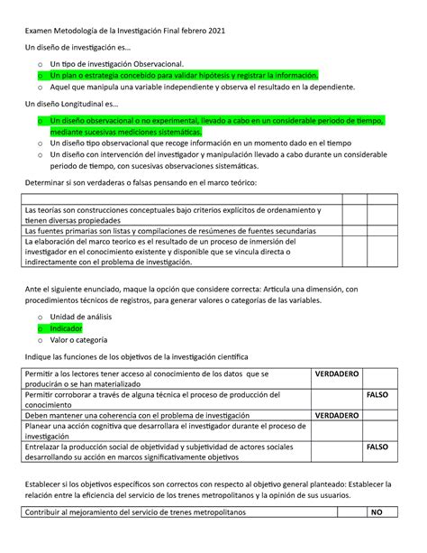 Examen Metodología de la Investigación Final febrero 2021 o Un