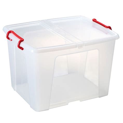 Staples Plastic Storage Box With Lid Stackable Clear 65 L Staples®