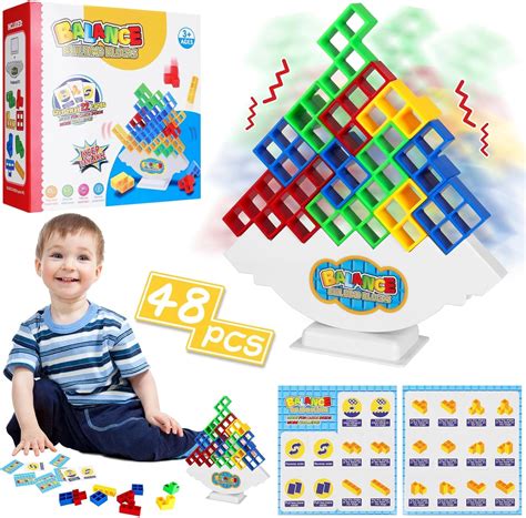 FUZETAO 48 Pcs Tetra Tower Game Balance Stacking Block Party Game