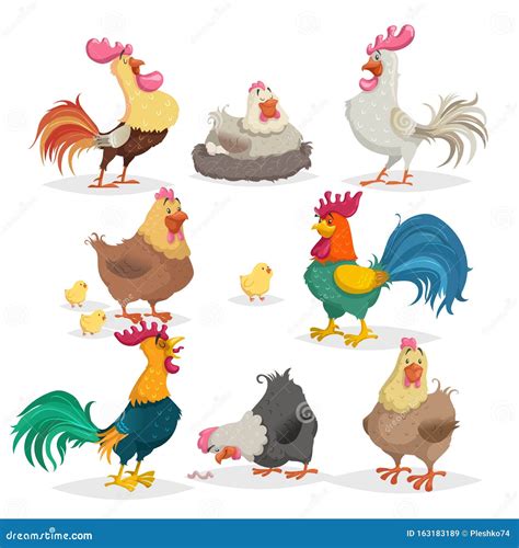 Cute Animated Chickens Different Poses Vector Stock Vector Royalty