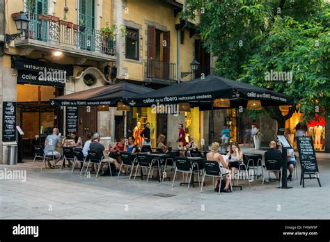 Outdoor Cafe In Born Quarter Barcelona Catalonia Spain Stock Photo