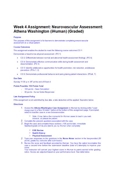 NR 305 Week 4 Assignment Neurovascular Assessment Athena Washington