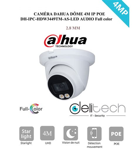 caméra Dahua surveillance IP 4 mp DH IPC hdw3449h as led audio