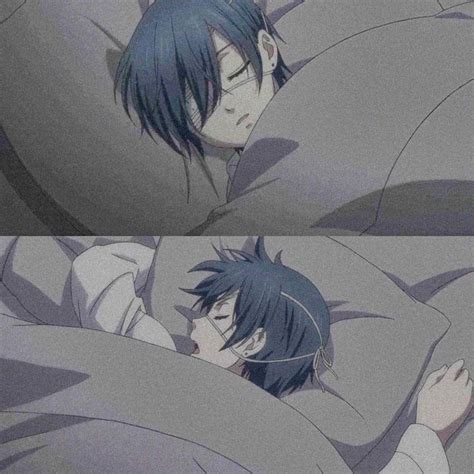 Two Anime Characters Laying In Bed With Their Backs Turned To Each