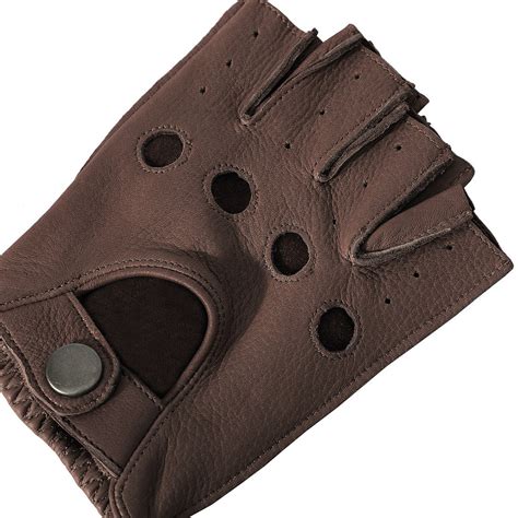 Harssidanzar Hand Made Mens Fingerless Deerskin Leather Driving Gloves