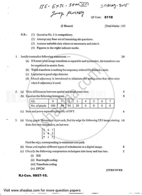 Image Processing 2014 2015 Be Electronics And Telecommunication Engineering Semester 8 Be