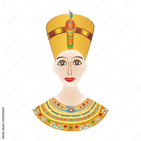 Egyptian pharaoh Cleopatra or Nefertiti in colored patterns, with ...