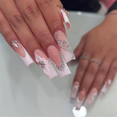 Uñas postizas a presión de punta francesa uñas postizas largas y cuadradas uñas acrílicas nude