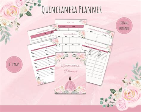 Quinceanera Planner, Quinceanera Planning Templates, Quince Planning