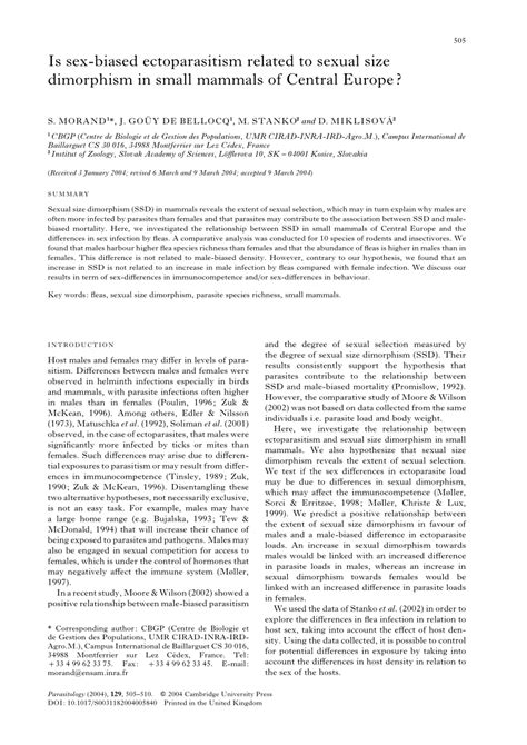 Pdf Is Sex Biased Ectoparasitism Related To Sexual Size Dimorphism In Small Mammals Of Central