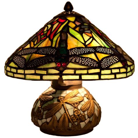 Copper Grove Carnach 10 Inch Tiffany Style Stained Glass Mini Dragonfly Table Lamp With Mosaic