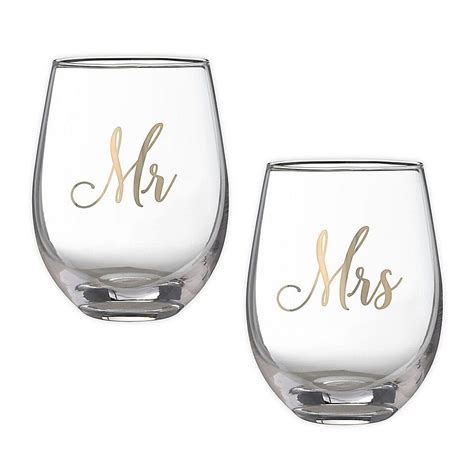 Lillian Rose Mr And Mrs Stemless Wine Glasses Set Of 2 Wine Glass