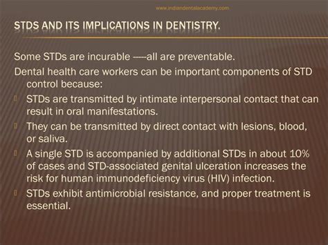 Oral Manifestations Of Sexually Transmitted Diseases Dental Courses Ppt