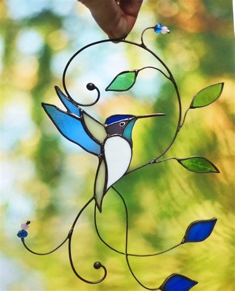 Stained Glass Art Hummingbird Glass Wall Hanging Decor | Etsy