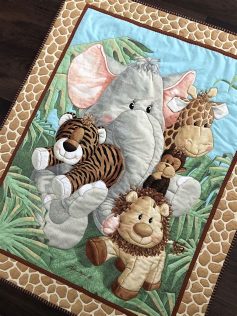 Adorable Jungle Babies Baby Quilt For Safari Nursery Decor