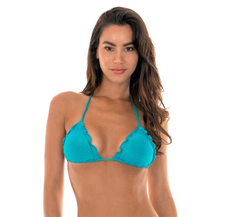 Blauer Lurex Triangel Bikini Mit Gewelltem Rand Soutien Radiante Azul Frufru Bikini BRASIL Shop