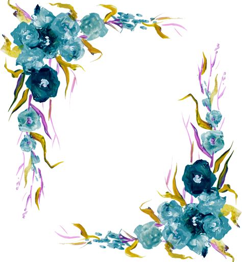 Blue Watercolor Flower Border Transparent