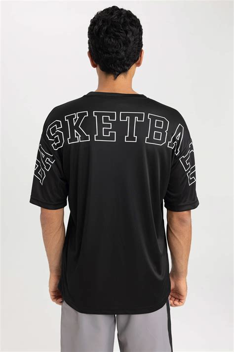 Siyah Erkek Defactofit Nba Wordmark Oversize Fit Bisiklet Yaka Ti Rt