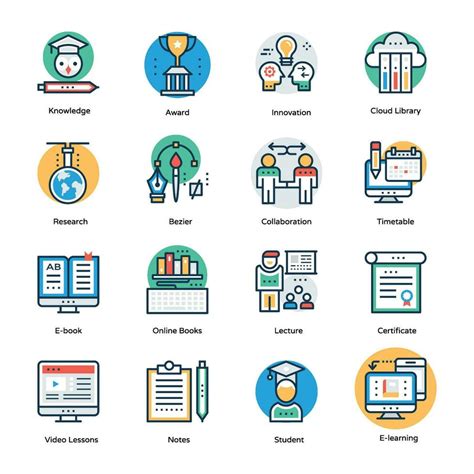 Flat Design Vector Icons Of Digital Knowledge And Education 35887485