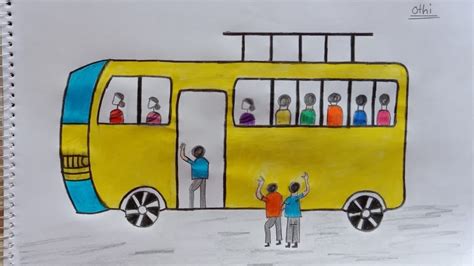 How To Draw Bus With Passenger Easy Bus With Passenger Drawing