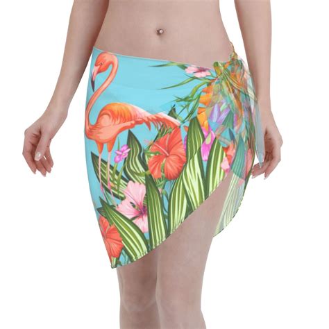 Coaee Tropical Jungle Flamingo Women S Short Sarongs Beach Wrap Sheer