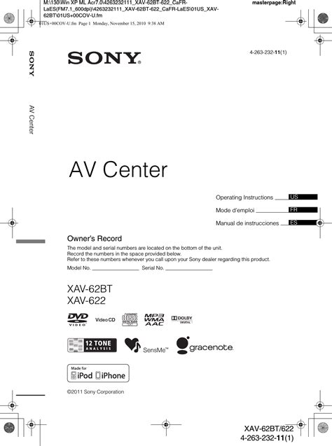 Sony Group Xav62bt Av Center User Manual Xav 62bt 622