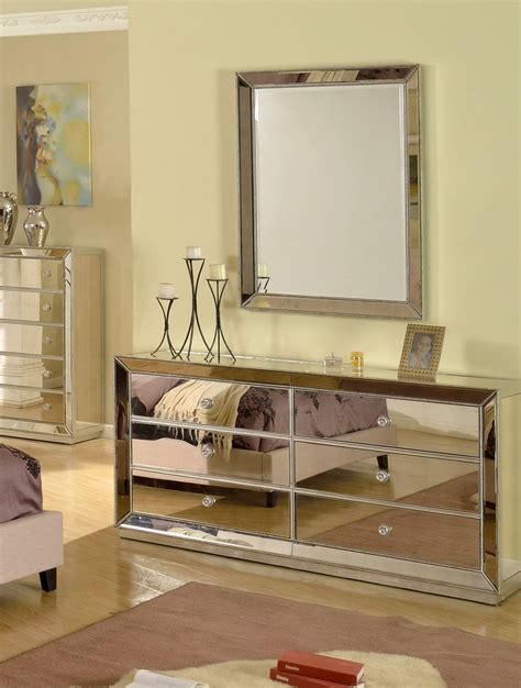 T1803 Jameson Silver Mirrored Bedroom Dresser And Mirror